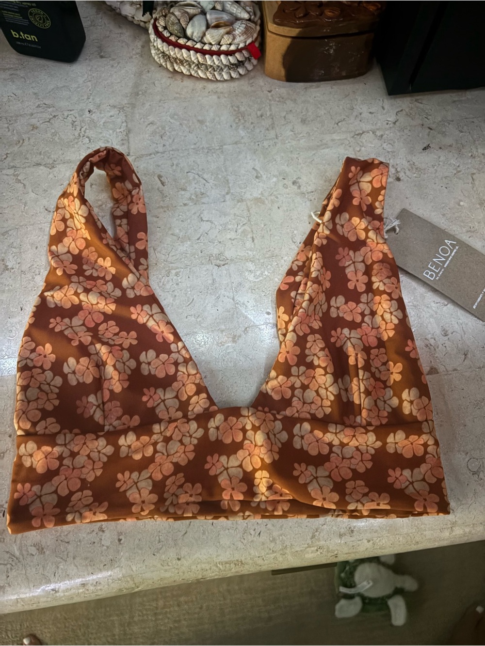 Benoa Swim Floral Bralette - Rust Brown & Peach